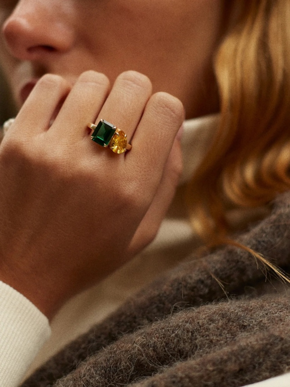BAuBLe BaR  tot et Moi emerland and topaz Gemstone Ring in Gold